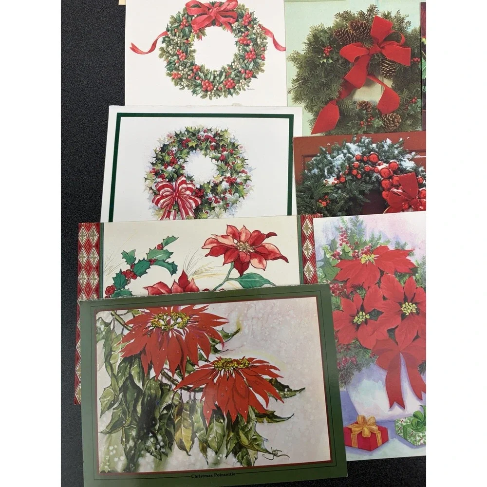 Vintage Christmas Cards Fronts ONLY Greenery Trees Wreaths Scrapbook Crafts 50+